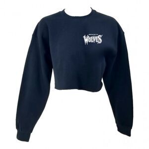 MINNESOTA TIMBERWOLVES Double Script BLACK Cropped Crop Top Crewneck Sweatshirt